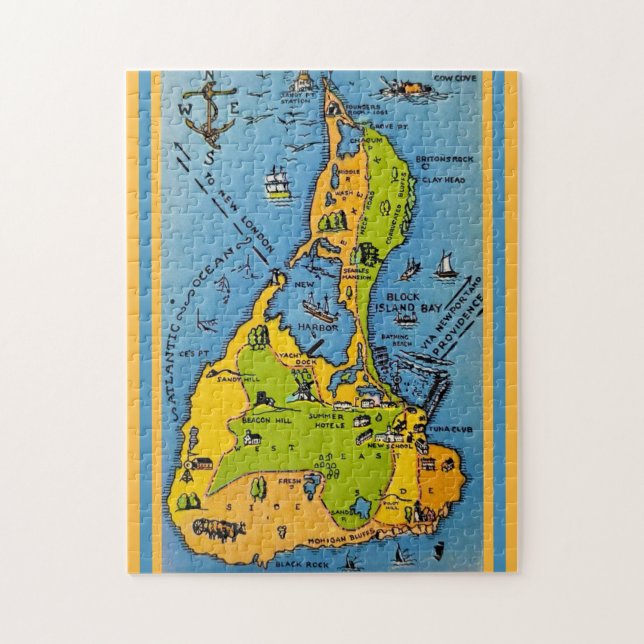 Puzzle Carte de Block Island 11x14 (Vertical)