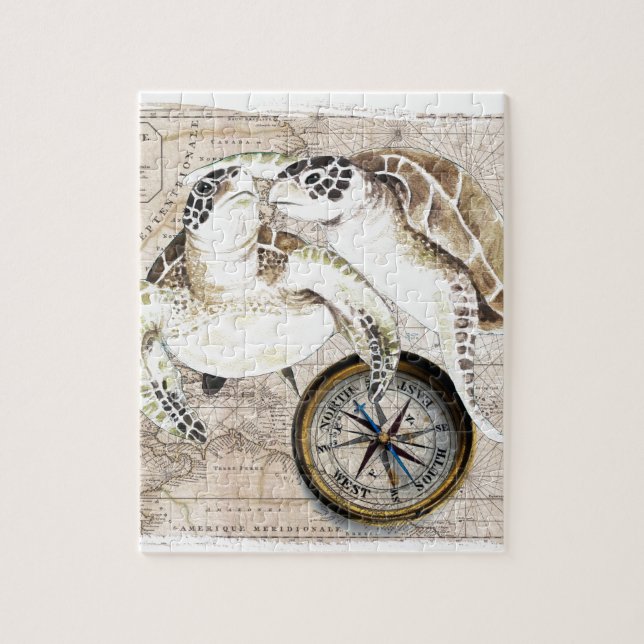 Puzzle Carte de boussole de tortues de mer (Vertical)