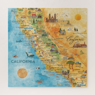 Puzzle Carte de Californie illustrée à l'aquarelle