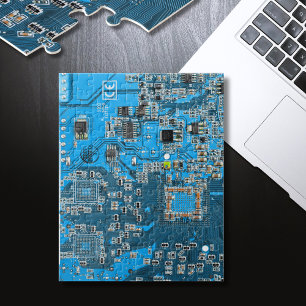 Puzzle Carte de circuit Geek d'ordinateur bleu