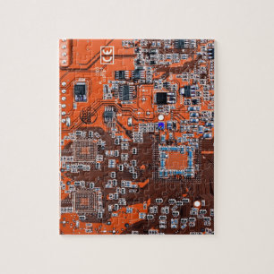 Puzzle Carte de circuit Geek d'ordinateur Orange
