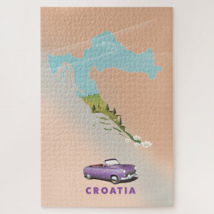 Puzzle Carte de Croatie Affiche illustrée impression post