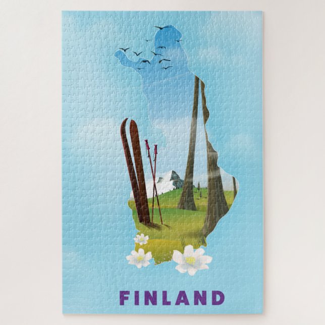 Puzzle Carte de Finlande Affiche de voyage illustrée (Vertical)