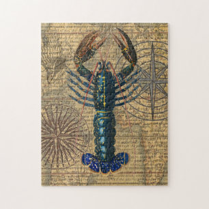 Puzzle Carte de homard bleu vintage en collage : Thème na
