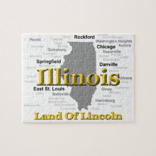 Puzzle Carte de la Fierté d'État de l'Illinois Silhouette