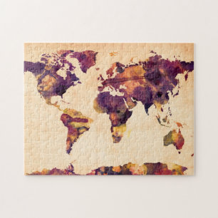 Puzzle Carte de la peinture d'aquarelle de carte du monde