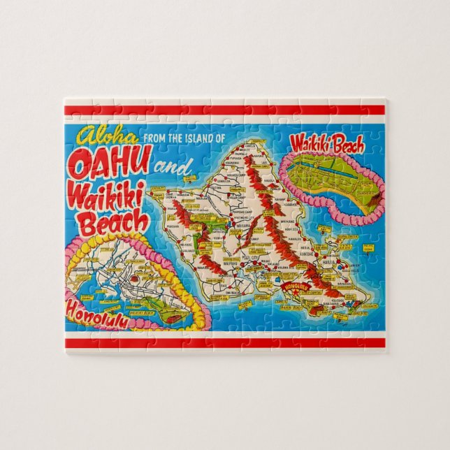 Puzzle Carte de la plage d'Oahu Wikiki 8x10 (Horizontal)
