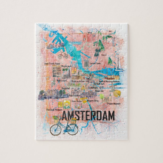 Puzzle Carte de la ville d'Amsterdam Pays-Bas (Vertical)