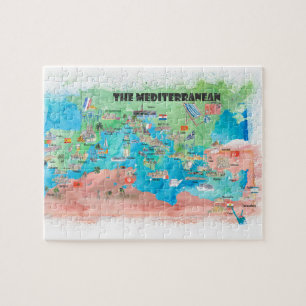 Puzzle Carte de l'affiche de voyage de la Méditerranée Es