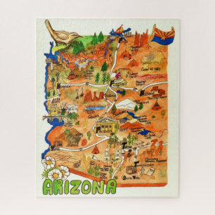 Puzzle Carte de l'Arizona 16x20 illustrée de manière colo