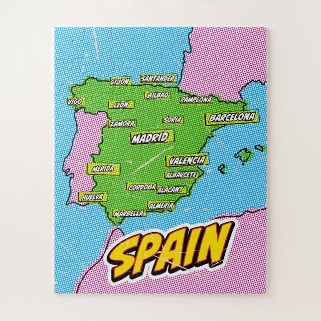 Puzzle Carte de l'Espagne illustrée par Pop Art (Vertical)