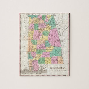 Puzzle Carte de l'État de l'Alabama vintage (1827)