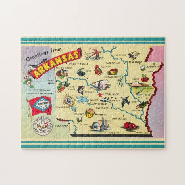 Puzzle Carte de l'État de l'Arkansas vintage (Horizontal)