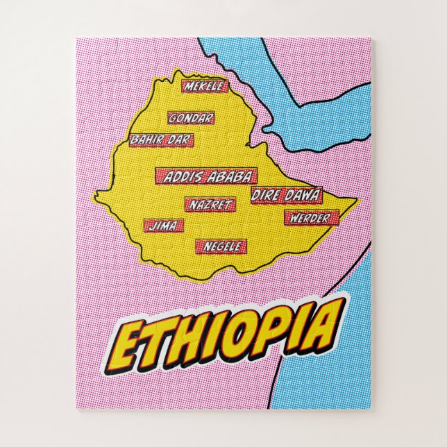 Puzzle Carte de l'Éthiopie illustrée par Pop Art (Vertical)