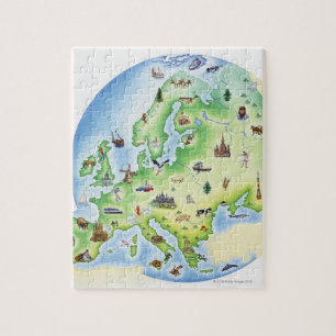 Puzzle Carte de l'Europe avec des illustrations de célèbr
