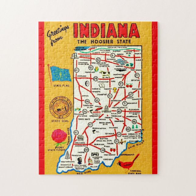 Puzzle Carte de l'Hoosier de l'Indiana  (Vertical)