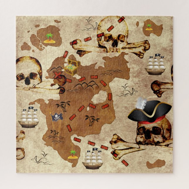 Puzzle Carte de l'île aux pirates du crâne et des os (Vertical)