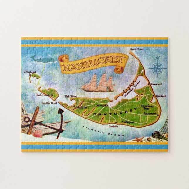 Puzzle Carte de l'île de Nantucket 11x14 (Horizontal)