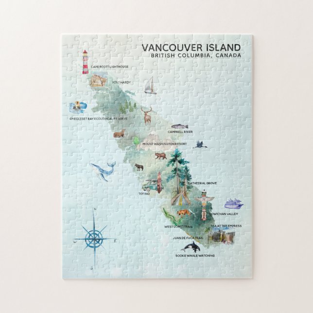 Puzzle Carte de l'île de Vancouver en aquarelle (Vertical)