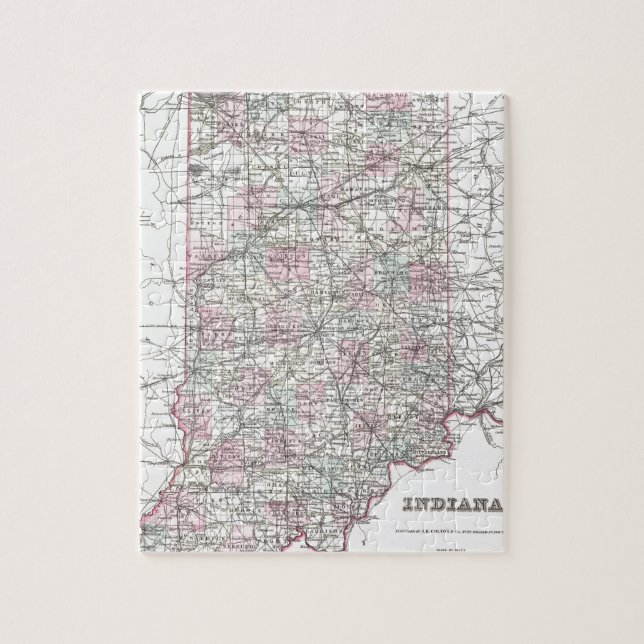 Puzzle Carte de l'Indiana. Joseph Hutchins Colton (Vertical)