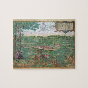 Puzzle Carte de Linz, de "Civitates Orbis Terrarum" par