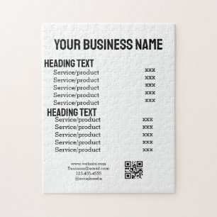 Puzzle carte de menu de liste de prix des produits de ser