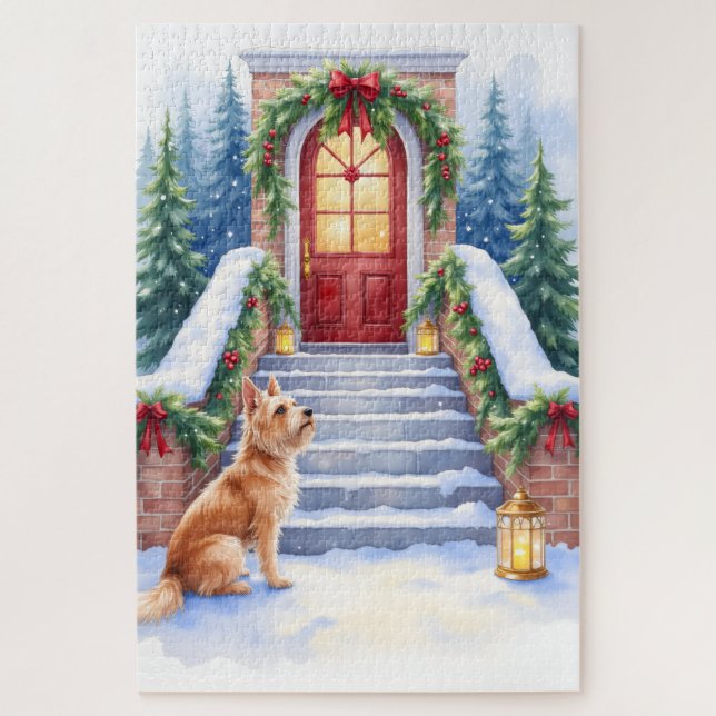 Puzzle Carte de Noël représentant un escalier enneigé ave (Vertical)