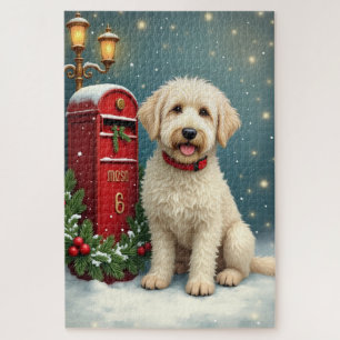 Puzzle Carte de Noël vintage avec un vieux berger anglais