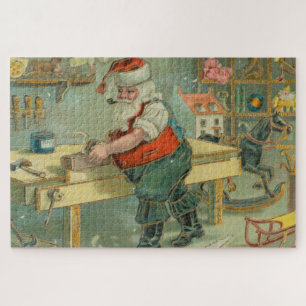 Puzzle Carte de Noël vintage - Santa dans son atelier