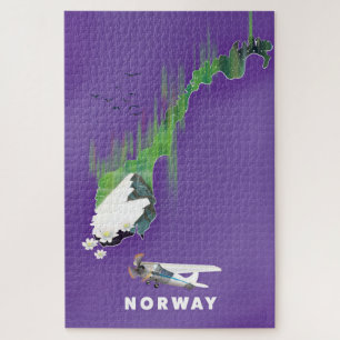 Puzzle Carte de Norvège affiche illustrée imprimée.