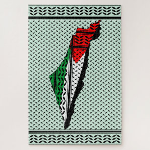 Puzzle Carte de Palestine avec drapeau et Motif Keffiyeg