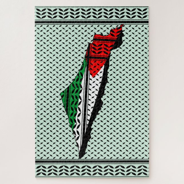 Puzzle Carte de Palestine avec drapeau et Motif Keffiyeg (Vertical)