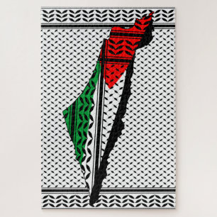 Puzzle Carte de Palestine avec drapeau et Motif Keffiyeg