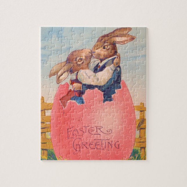 Puzzle Carte de Pâques victorienne vintage Deux lapins s' (Vertical)