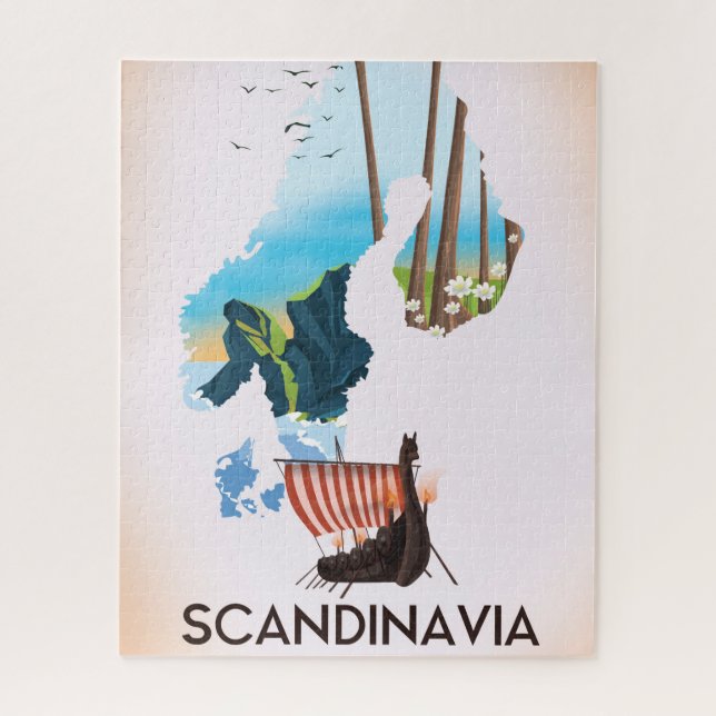 Puzzle Carte de Scandinavie Affiche de voyage Viking (Vertical)