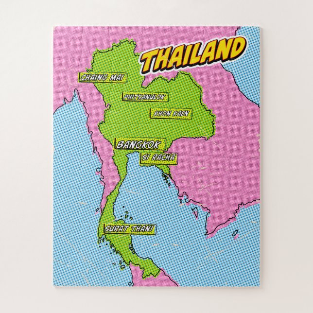 Puzzle Carte de Thaïlande illustrée par l'art Pop (Vertical)