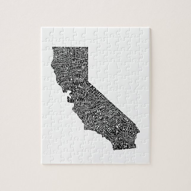Puzzle Carte de typographie de la Californie (Vertical)