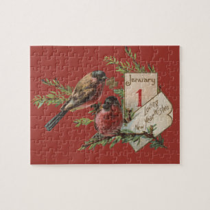 Puzzle Carte de vacances antique Oiseaux de Nouvel An