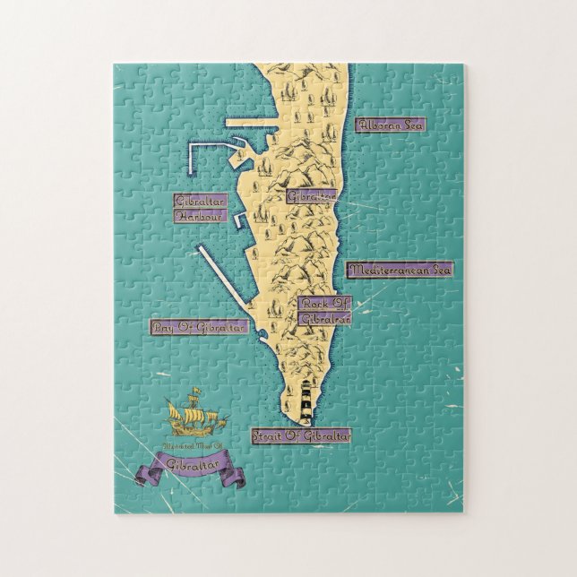 Puzzle Carte de voyage illustrée de Gibraltar (Vertical)