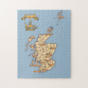 Puzzle Carte de voyage illustrée de l'Écosse