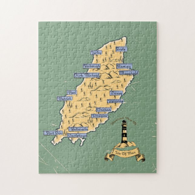 Puzzle Carte de voyage illustrée de l'île de Man (Vertical)