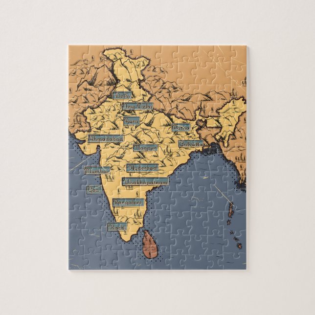 Puzzle Carte de voyage illustrée de l'Inde (Vertical)