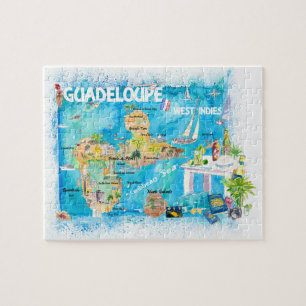 Puzzle Carte de voyage illustrée des Antilles de Guadelou