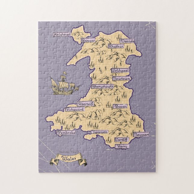 Puzzle Carte de voyage illustrée du Pays de Galles (Vertical)