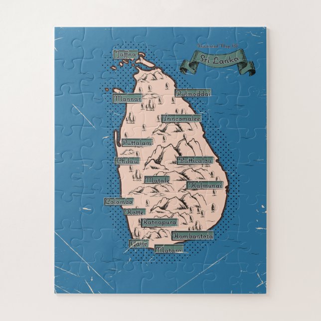 Puzzle Carte de voyage illustrée du Sri Lanka (Vertical)