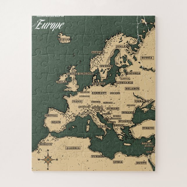 Puzzle Carte de voyage vintage de l'Europe (Vertical)