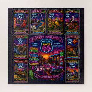 Puzzle Carte des États de la Mother Road Neon