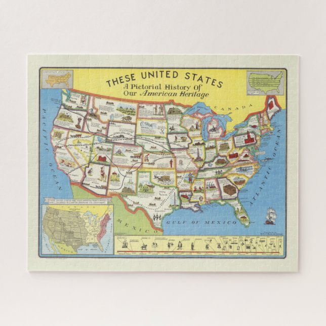 Puzzle Carte des États-Unis - Patrimoine américain (Horizontal)