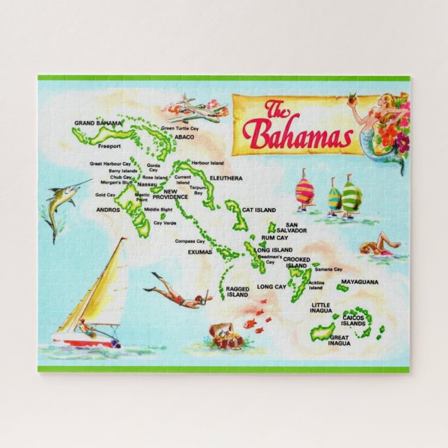 Puzzle Carte des îles Bahama vintages (Horizontal)