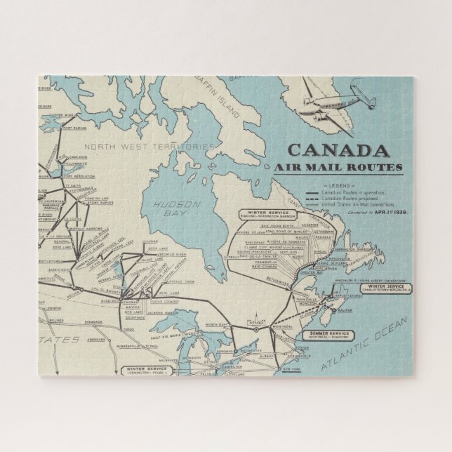 Puzzle Carte des routes du Canada - Canada Air Mail (Horizontal)
